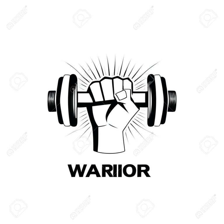 Fitness-Motivations-Plakat mit einer Dummkopf- und Kriegerswortverschlüsselung. Fitness-Center-Logo Vektor-Illustration Strahlen