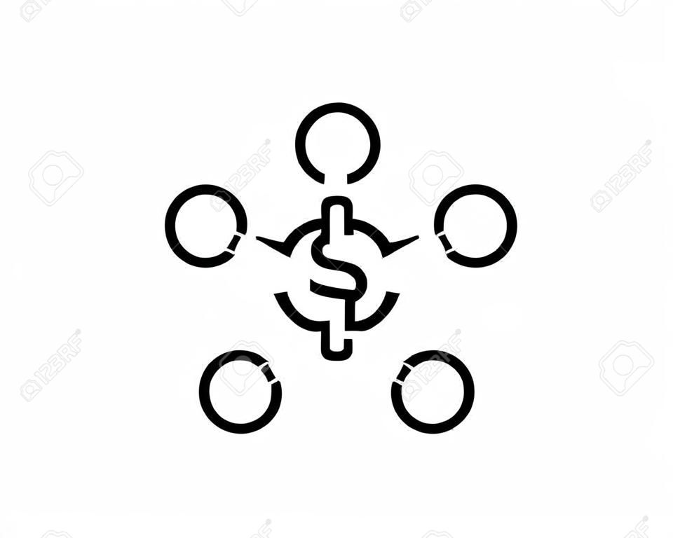 Ilustración de vector de icono de glifo de conexión de dólar.