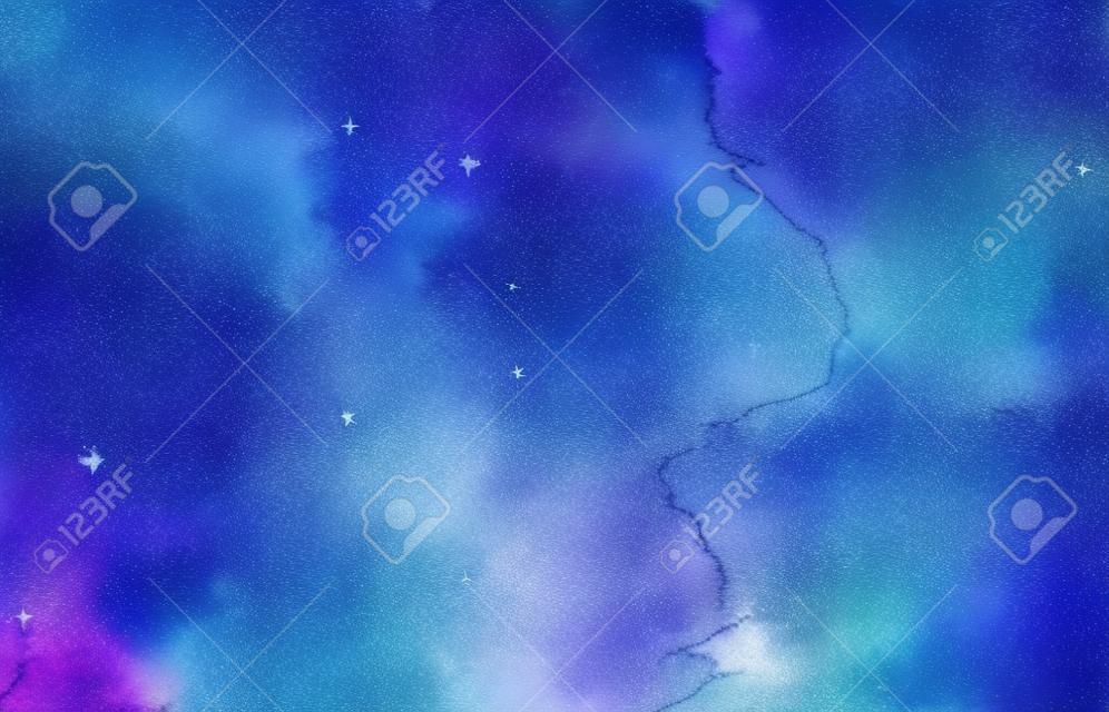 Fundo de céu noturno aquarela com estrelas. layout cósmico com espaço para texto.