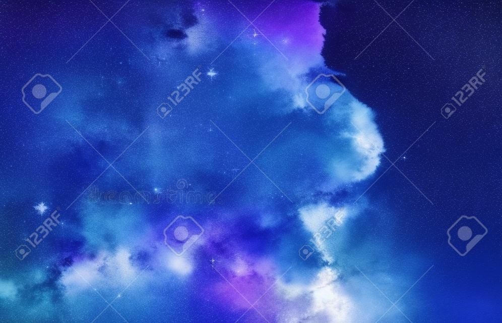 Aquarell Nachthimmel Hintergrund mit Sternen. kosmisches Layout mit Platz für Text.