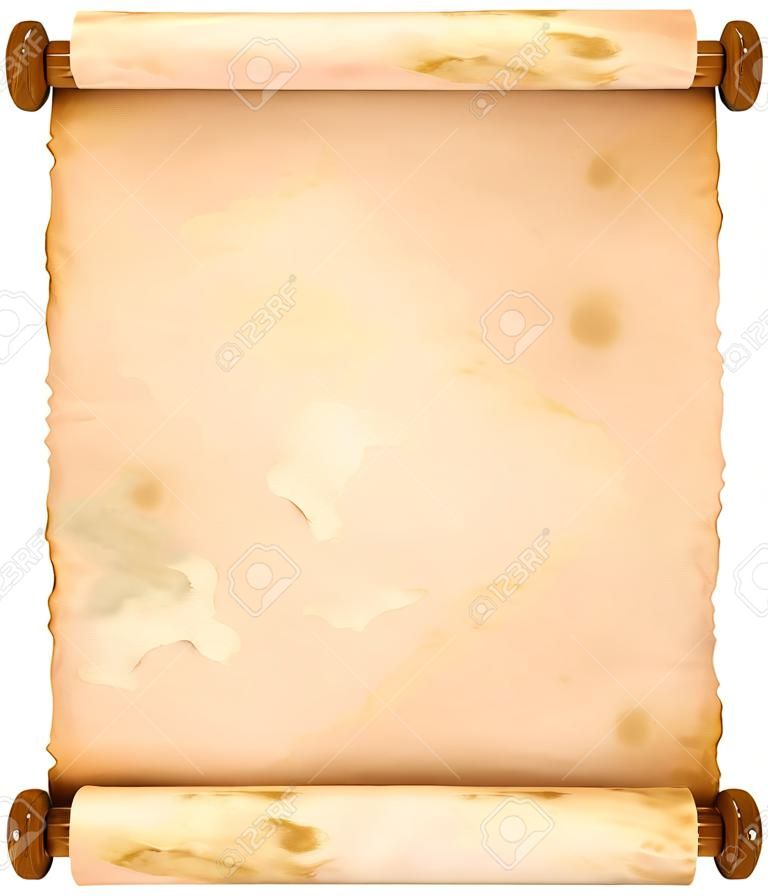 Old paper sheet. Unfurled an ancient scroll. Conceptual illustration. Isolated on white background. 3d render