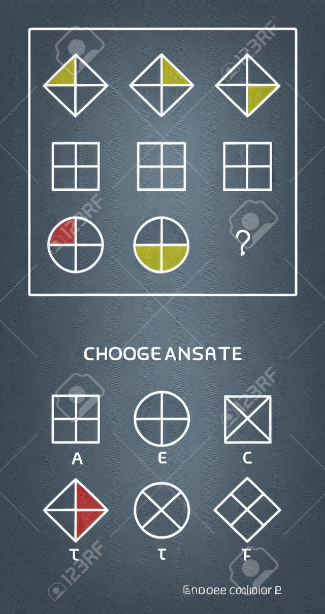 IQ test. Choose correct answer. Logical tasks composed of geometric shapes. Vector illustration