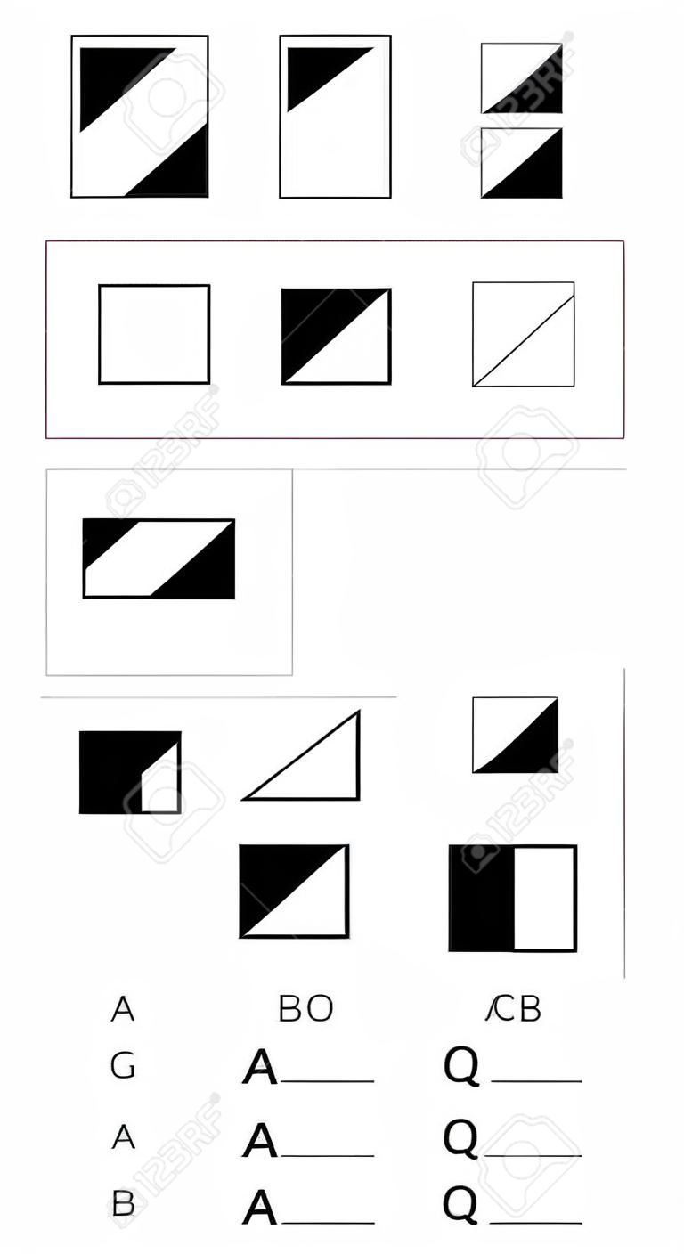 Teste de QI. Escolha a resposta. Tarefas lógicas compostas de formas geométricas. Ilustração vetorial