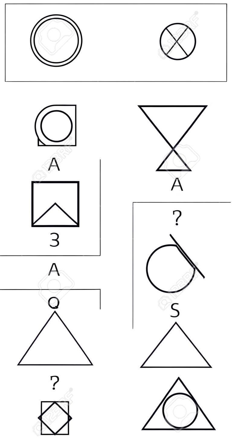 Teste de QI. Escolha a resposta. Tarefas lógicas compostas de formas geométricas. Ilustração vetorial
