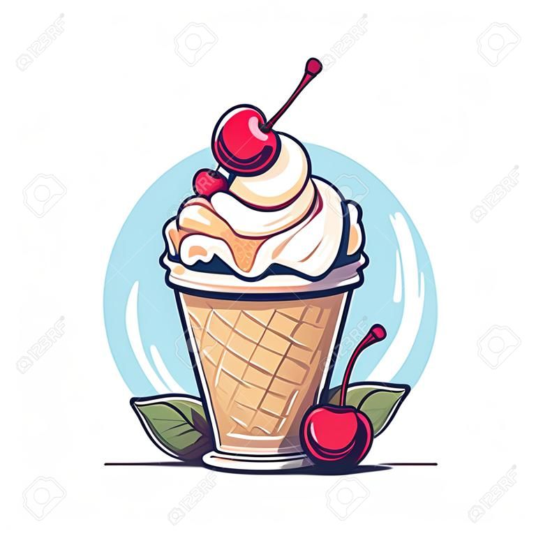 cherry vanilla ice cream clip art illustration
