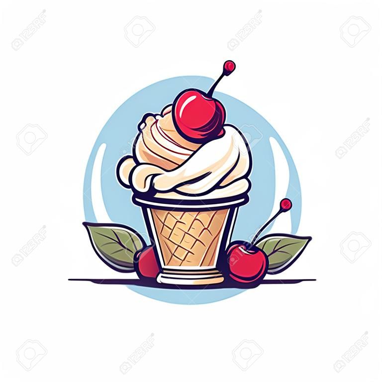 cherry vanilla ice cream clip art illustration