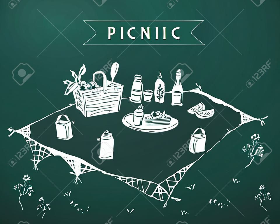 Outdoor picnic in park, Hand drawn style,vector background illustration