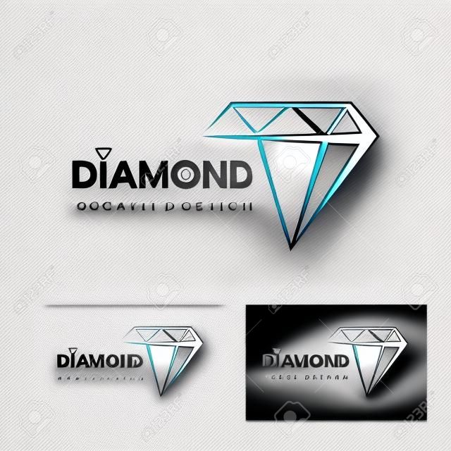 美しいダイヤモンドジュエリーロゴテンプレートのセット、ダイヤモンドロゴアイコンの定型化された画像、ダイヤモンドタトゥー、白い背景の上のダイヤモンドジュエリーラインアートベクトルイラスト