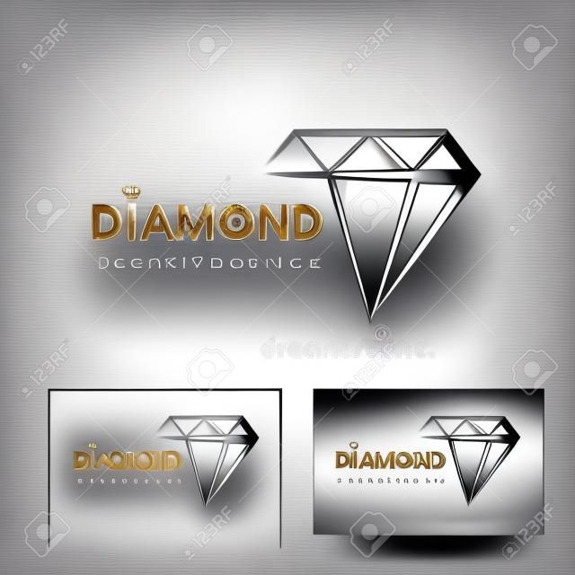Set van mooie diamant sieraden Logo Template, Gestileerde afbeelding van Diamond logo pictogram, Diamant tatoeage,Diamond sieraden lijn kunst op witte achtergrond Vector illustratie