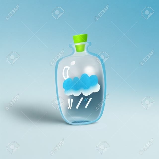 Linda botella con una nube lluviosa adentro. Adecuado para camisetas, textiles, postales y otros productos impresos.