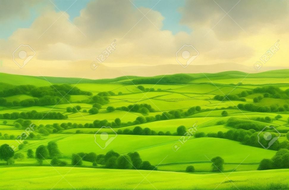 Pastoral scene of lush green English farmland