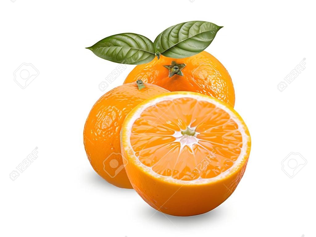 흰색, 오렌지 클리핑 패스에 고립 된 오렌지 과일