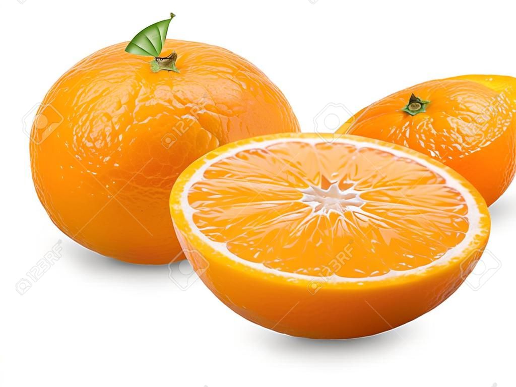 흰색, 오렌지 클리핑 패스에 고립 된 오렌지 과일