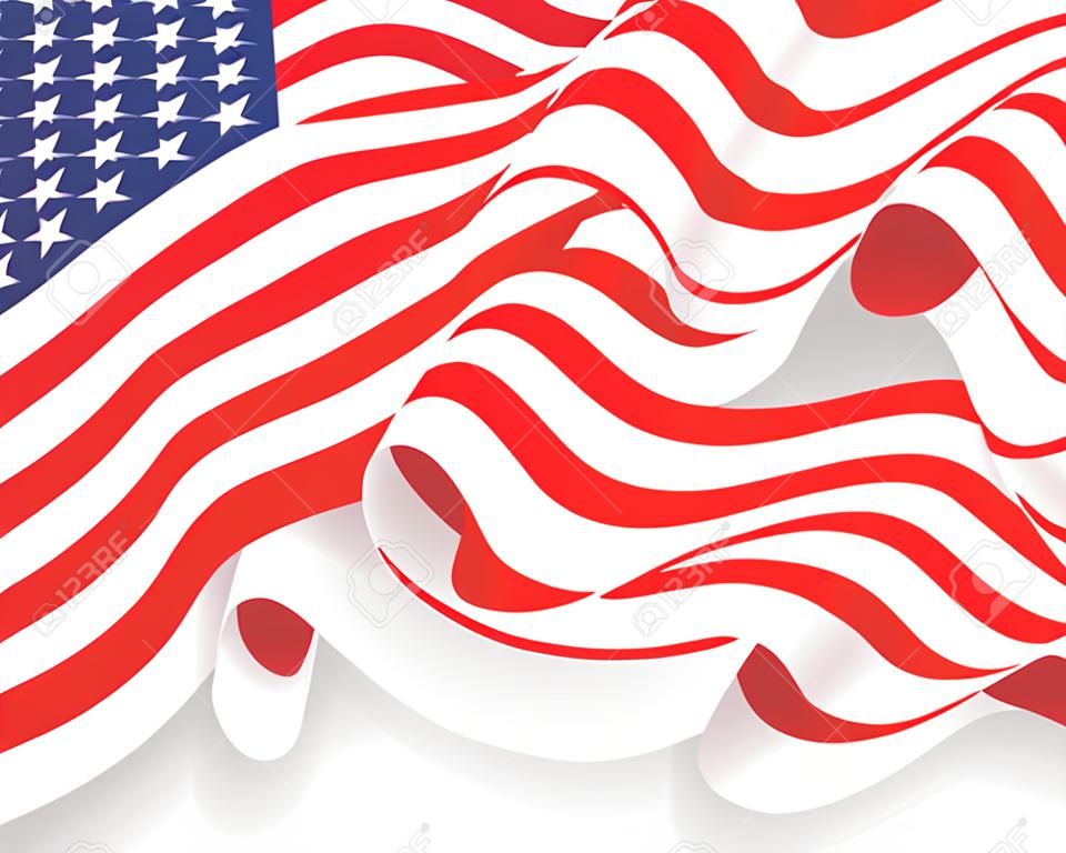 Background with waving American Flag. Vector