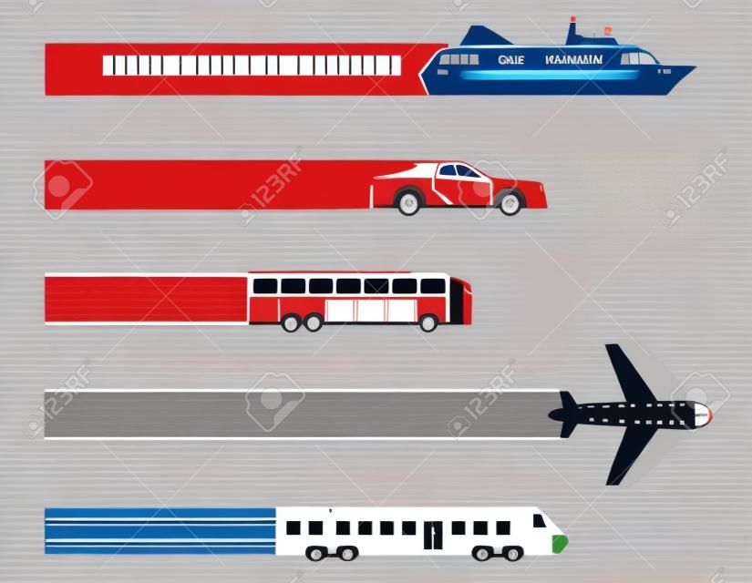 Diferentes tipos de transporte. Ilustração vetorial