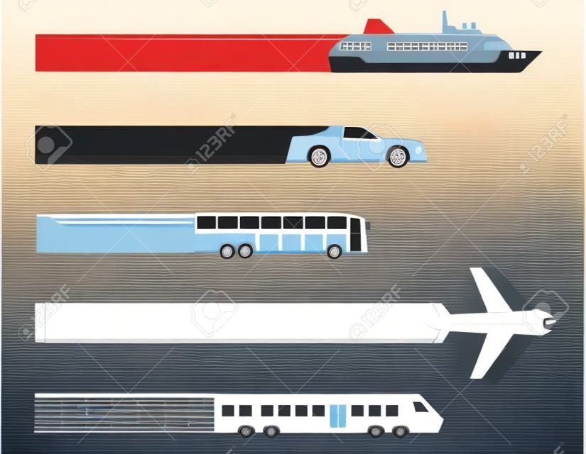 Diferentes tipos de transporte. Ilustração vetorial