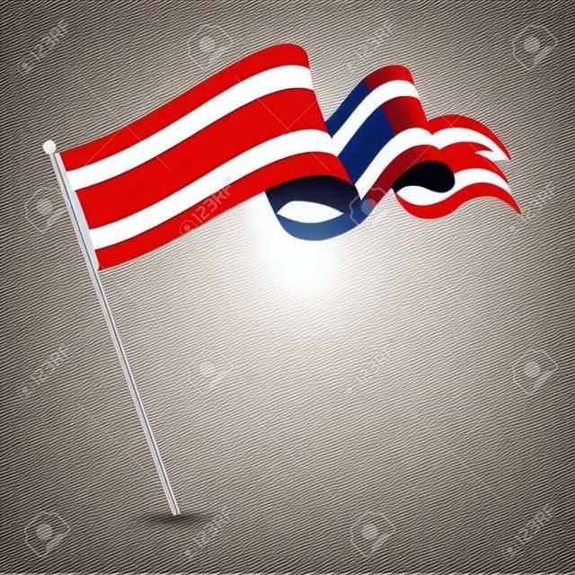 Bandiera ondulata Costa Rica ondulata. Illustrazione vettoriale.