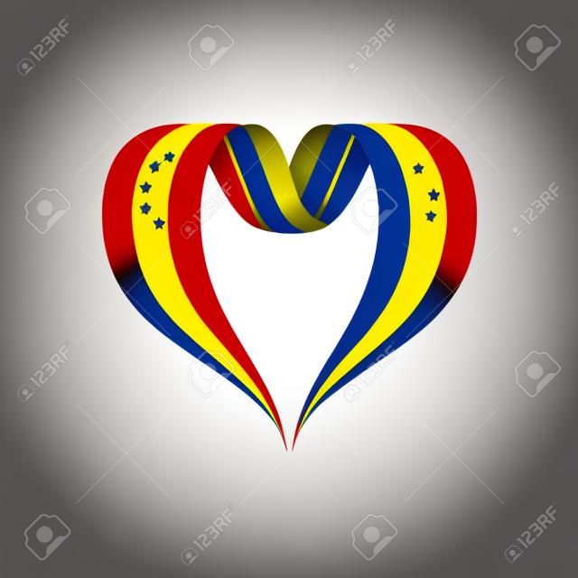 Venezuelan flag heart-shaped wavy ribbon. Vector illustration.