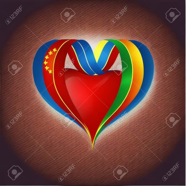 Venezuelan flag heart-shaped wavy ribbon. Vector illustration.