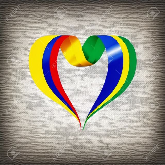 Bandeira colombiana em forma de coração fita ondulada. Ilustração vetorial.