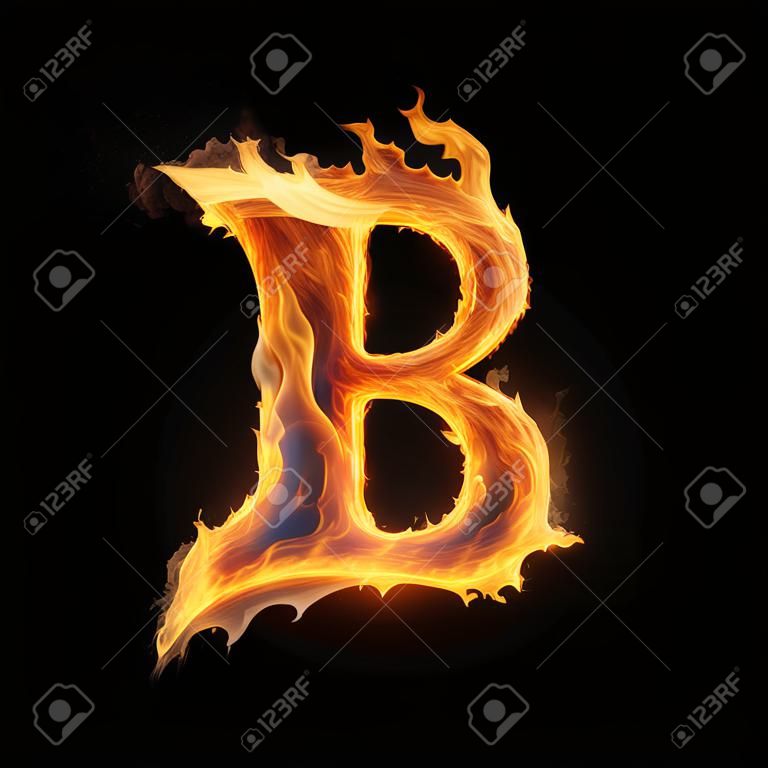 Capital letter B consisting of a flame. Burning letter B. Letter of fire flames alphabet on black background.