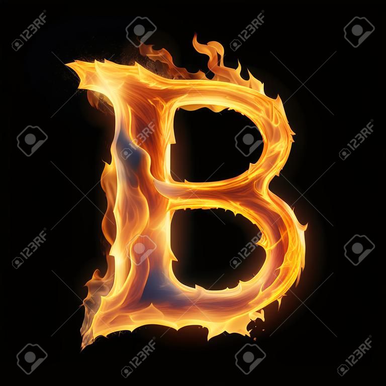 Capital letter B consisting of a flame. Burning letter B. Letter of fire flames alphabet on black background.