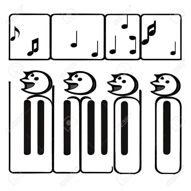 Coro dei tasti del piano, isolato su sfondo bianco