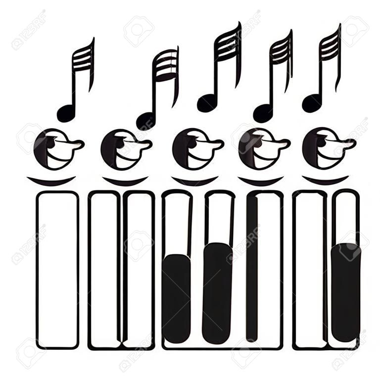 Coro dei tasti del piano, isolato su sfondo bianco