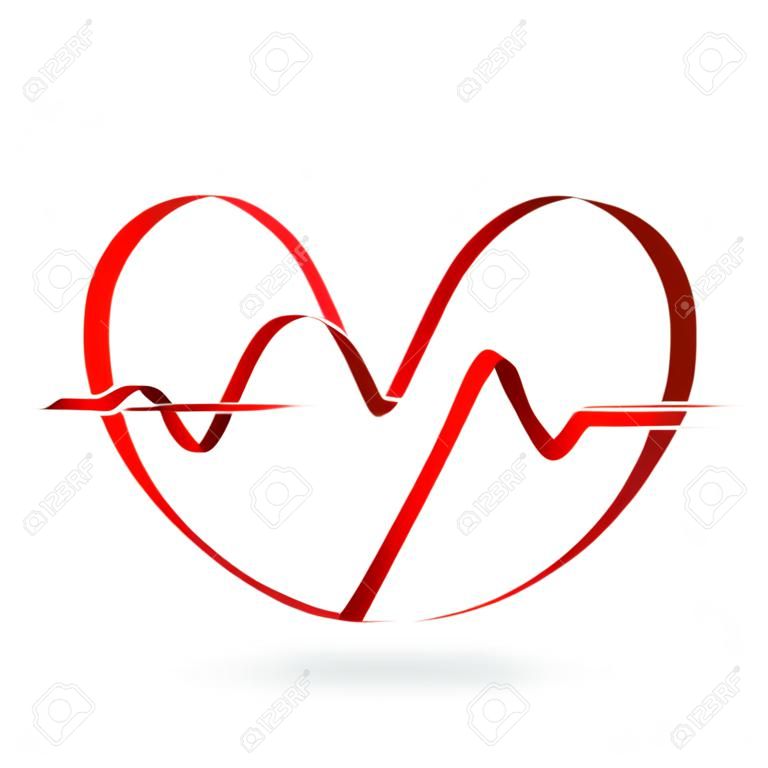 Serce z impulsu wstążka logo szablon. Kardiologia znak medycznych.