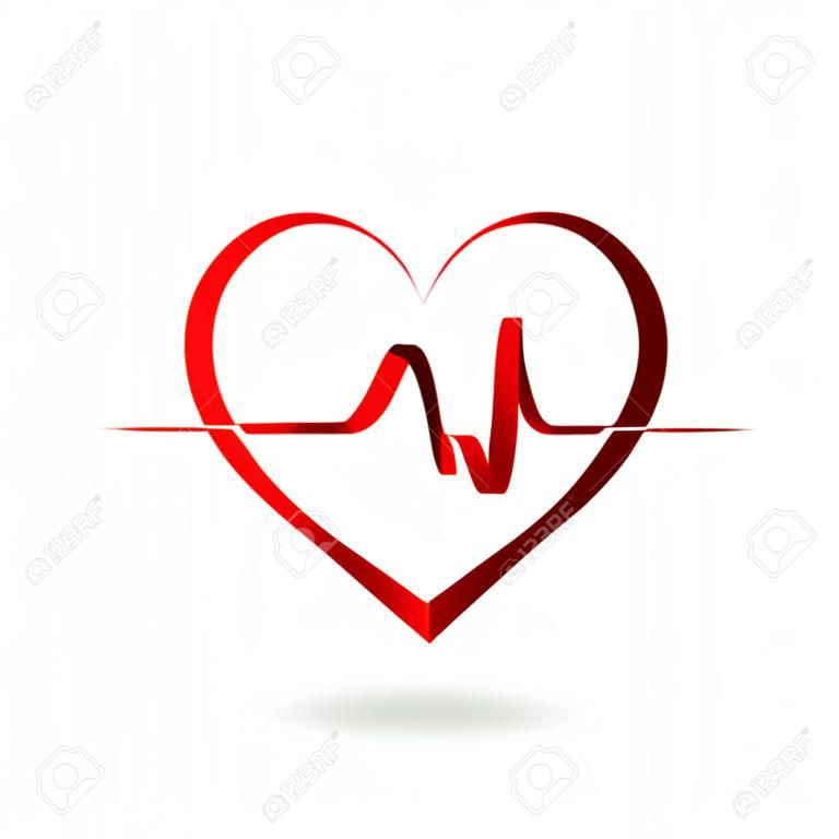 心臟與脈搏絲帶標誌的模板。心髒病醫療跡象。