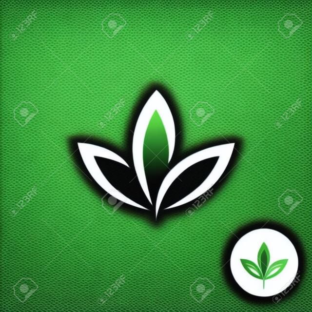 Three green leaf vector icon. Natural plant symbol.