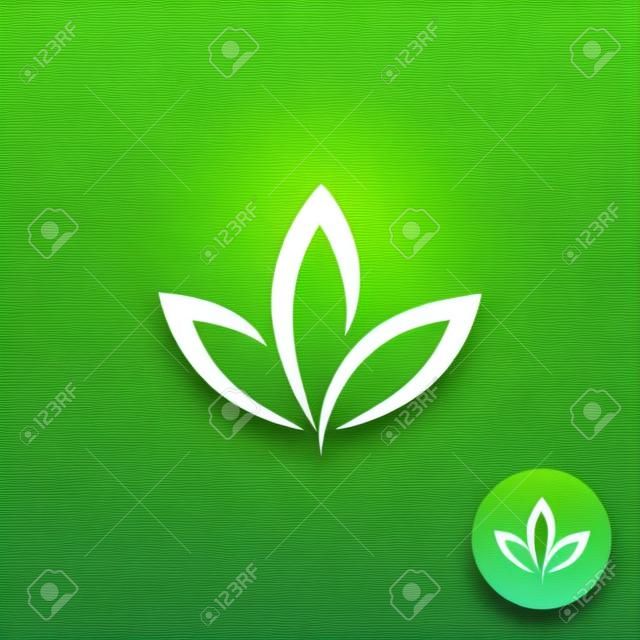 Three green leaf vector icon. Natural plant symbol.