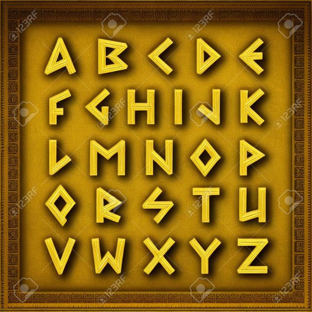 Greek font. Golden bevel stick style letters.
