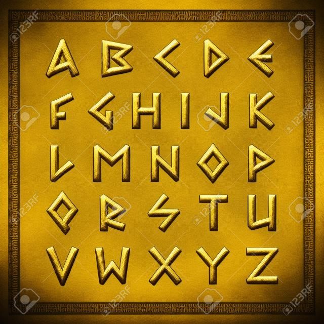 Griechische Schrift. Goldene Kegel Stick-Stil Buchstaben.