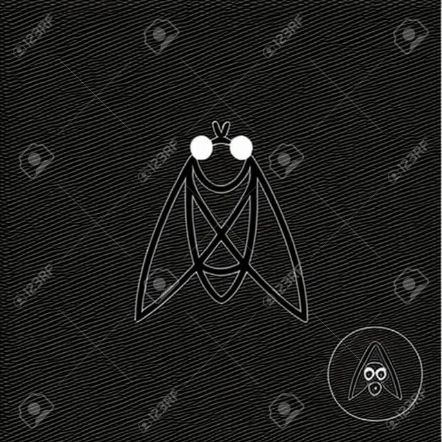 매미 곤충 검은 윤곽선 아이콘입니다. 라인 스타일의 비행.