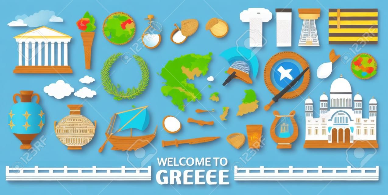 Welcome to greece travel collection. Travel Concept Greece Landmark Flat Icons Design. Vector illustration EPS10.