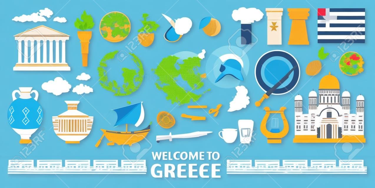 Welcome to greece travel collection. Travel Concept Greece Landmark Flat Icons Design. Vector illustration EPS10.