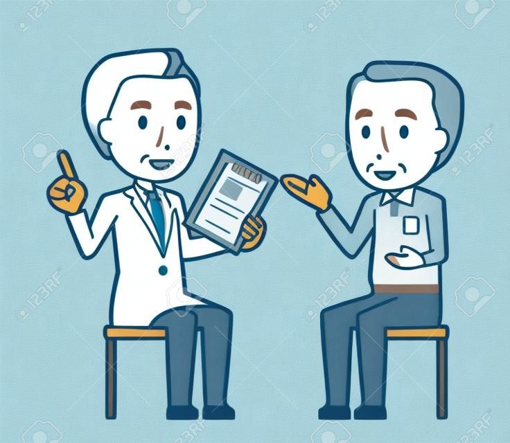 Illustrazione che un vecchio consulta con un medico