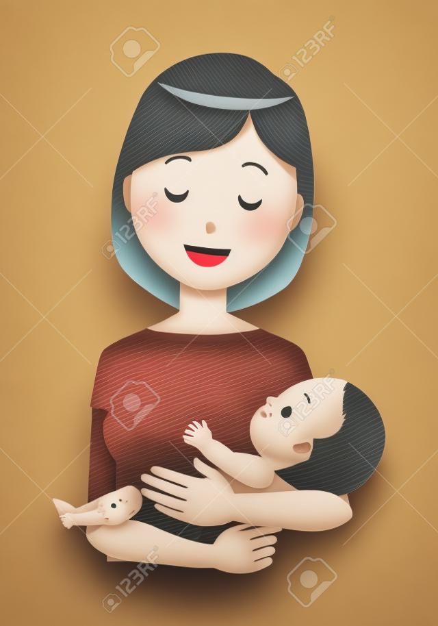 Mutter in Kurzarmkleidung umarmt das Baby