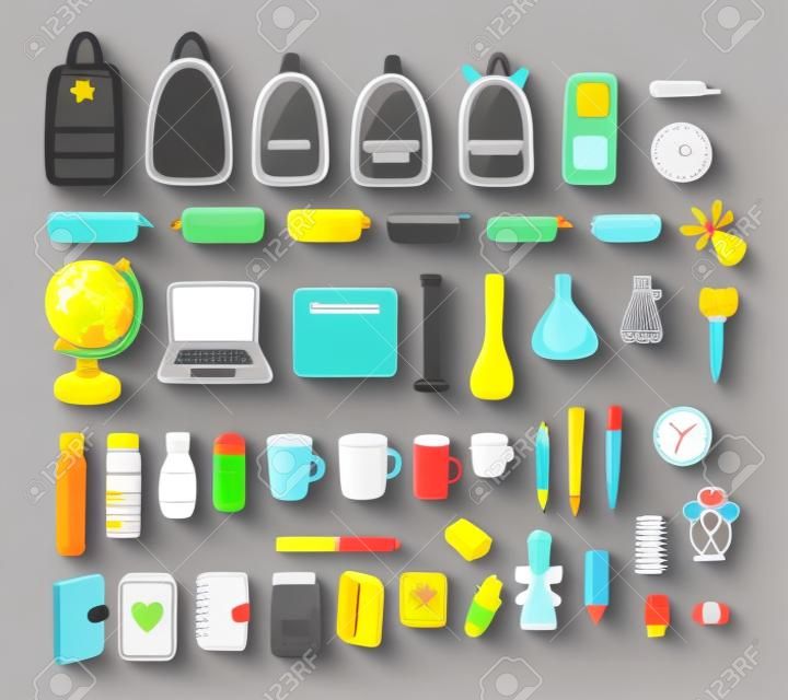 Different kinds of school equipment set. Vector doodle school supplies isolated on white background