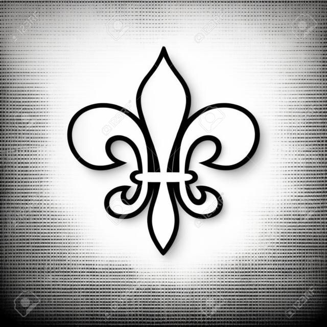 Bello simbolo del giglio Fleur-de-Lis isolato su bianco. Simbolo del giglio araldico per il carnevale in maschera. Simbolo araldico del fiore del giglio. Vettore