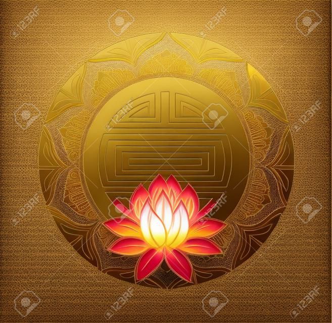 Frame with lotus.Oriental background