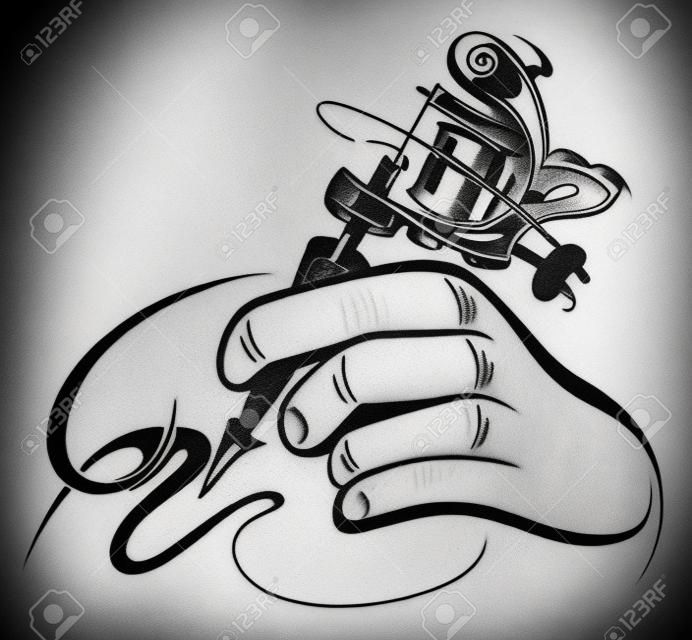 Diseño de mano en blanco y negro con maquina de tatuaje