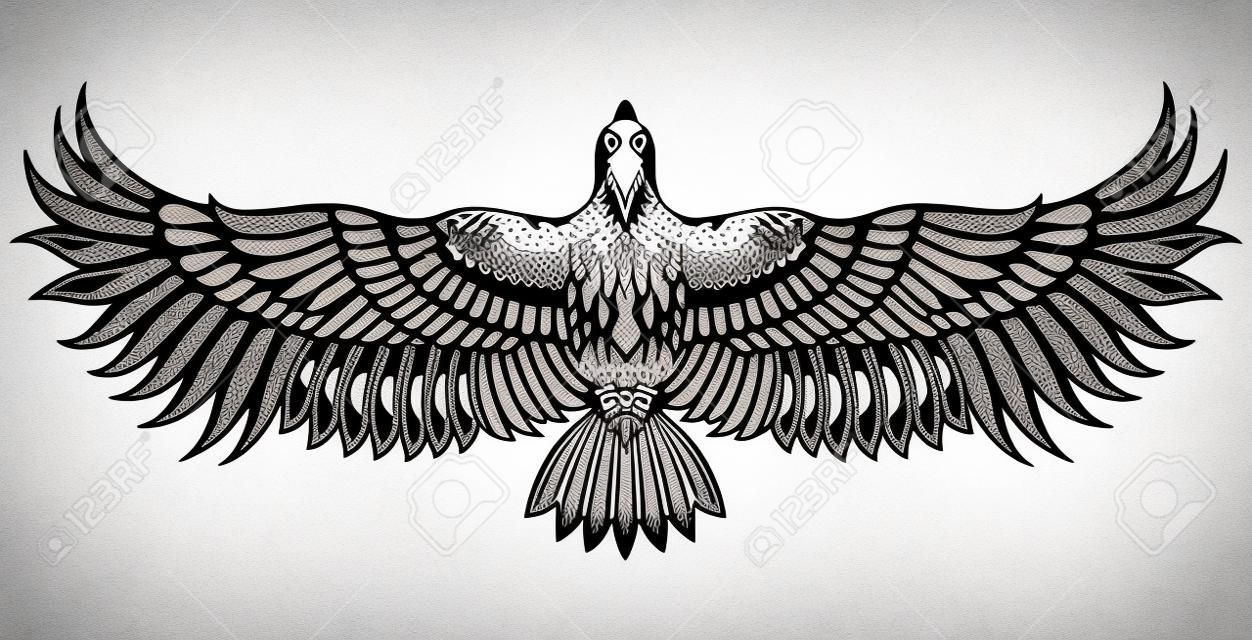 Eagle bird icon. Vector heraldic emblem of powerful wild wild falcon. Bird tattoo