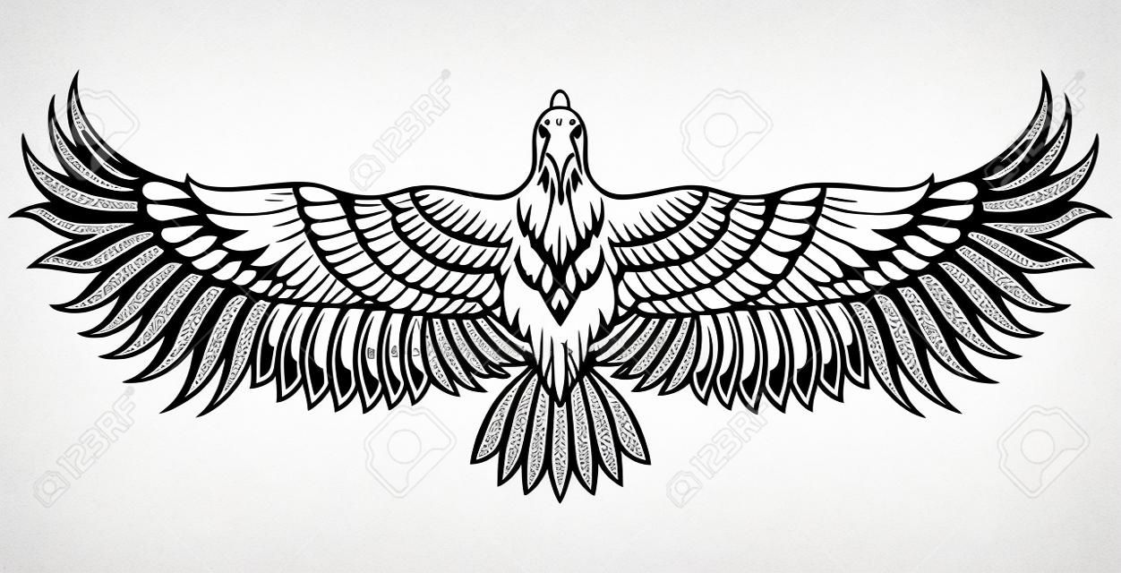 Icône d'oiseau aigle. Emblème héraldique vectoriel du puissant faucon sauvage sauvage. Tatouage d'oiseau