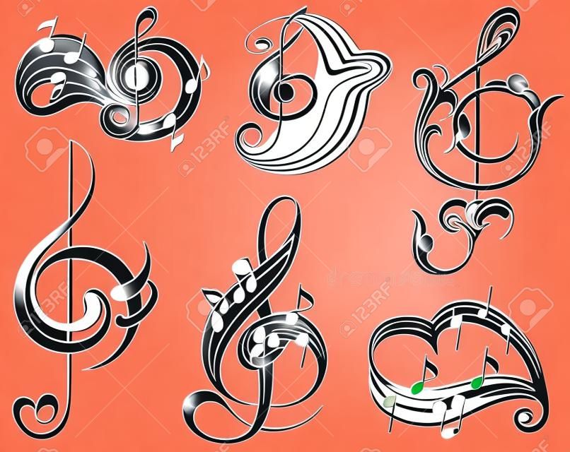 Elementi di design della nota musicale. Illustrazione vettoriale
