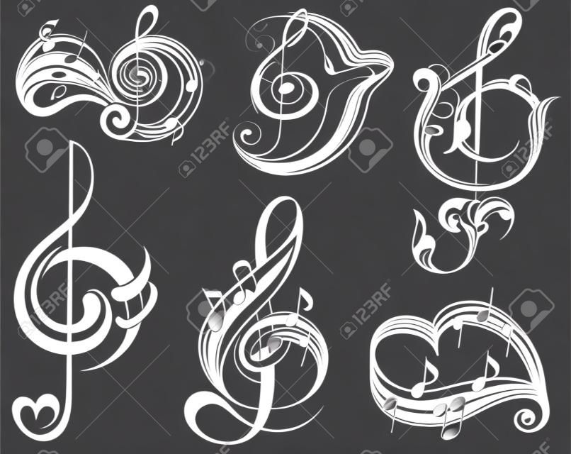 Elementos de design de nota de música. Ilustração vetorial