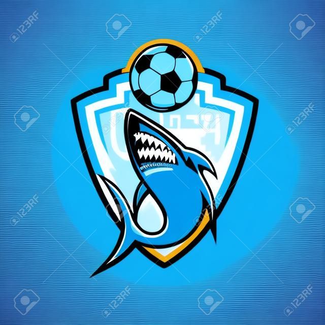 Labdarúgás logo tervezés, kék cápa labdarúgó-válogatott, vektoros illusztráció