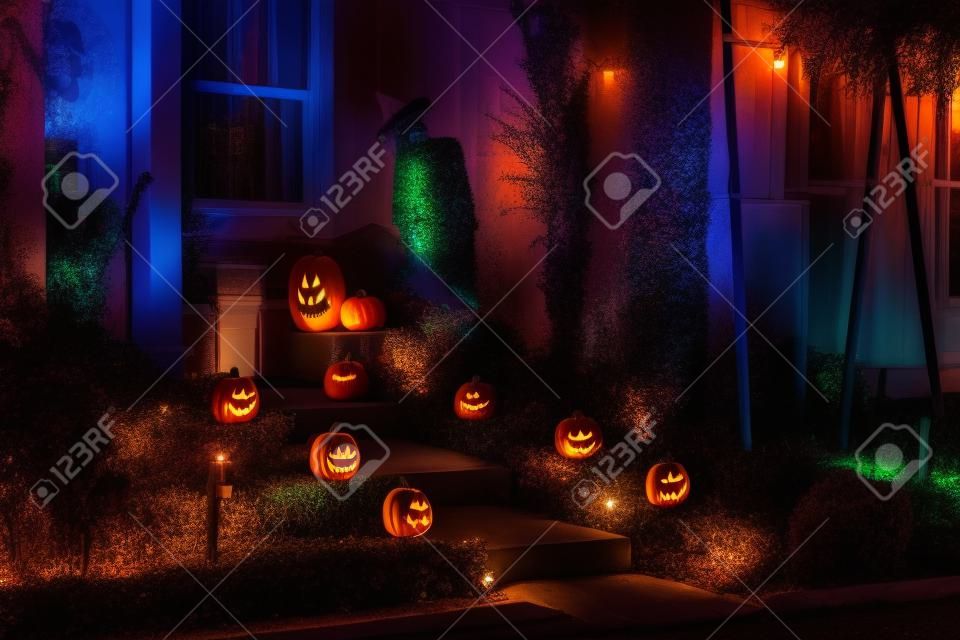 Night view of a house with halloween decoration at Las Vegas