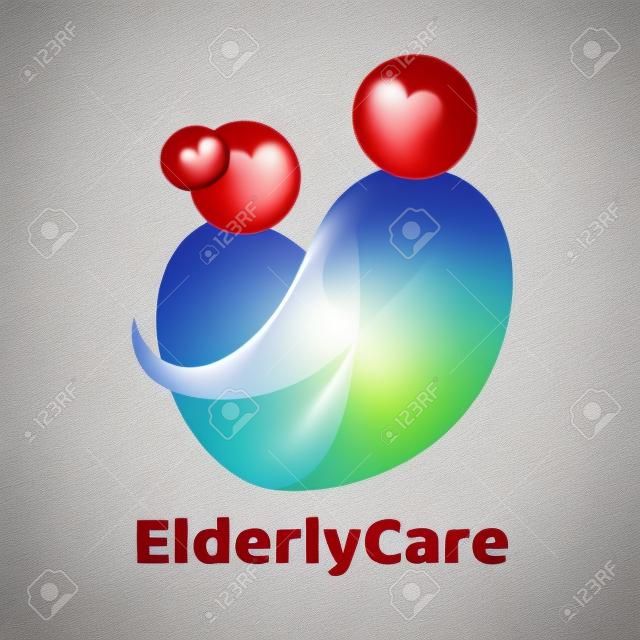 Logo a forma di cuore sanitario anziano. Segno della casa di cura